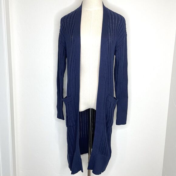 Alp N Rock Duster Cardigan Sweater Open Front Navy Blue Womens Small Pockets - Picture 1 of 7